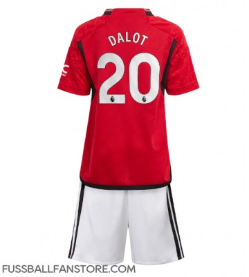 Manchester United Diogo Dalot #20 Replik Heimtrikot Kinder 2023-24 Kurzarm (+ Kurze Hosen)
